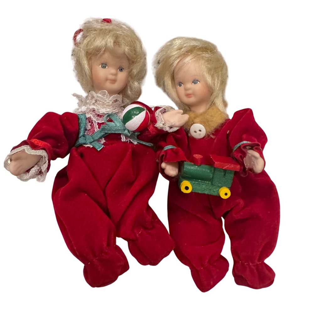 Vintage Christmas Dolls Pair Red Velvet Outfit Ball Train Kurt S‎ Adler 
5" EUC